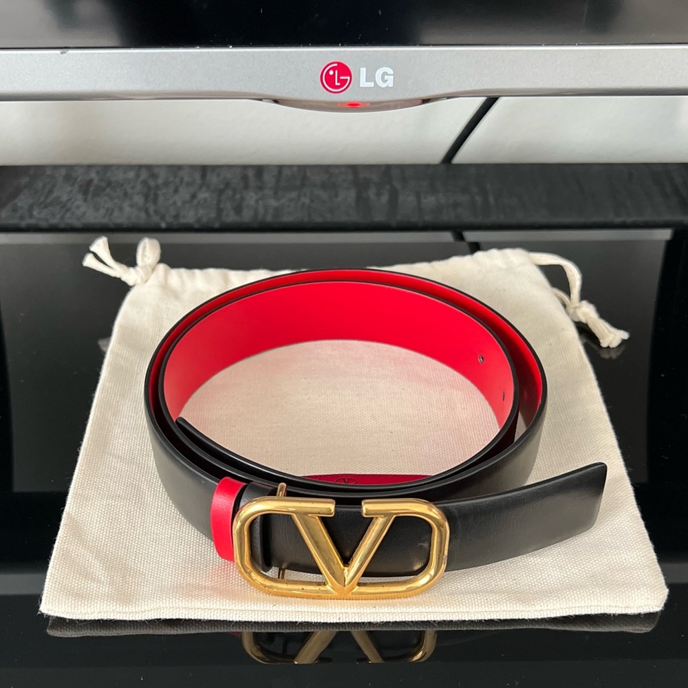 Valentino V logo leather belt 80